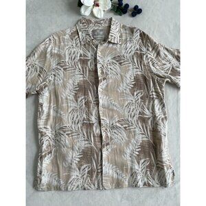 Margaritaville Hawaiian Tropical Leaf Print Button-Down Shirt Large